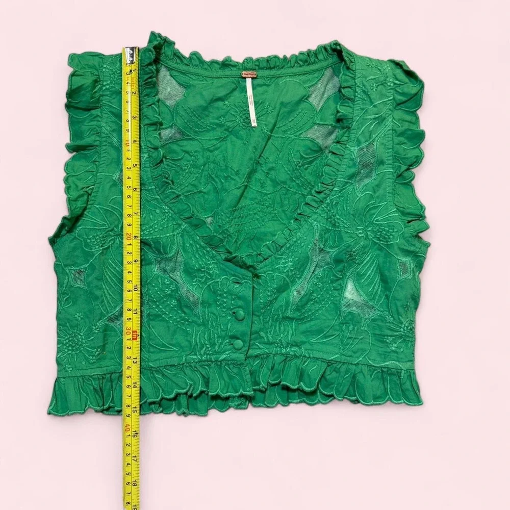 Free People Green Ruffle Lace Cardigan Top OB1826841 XS